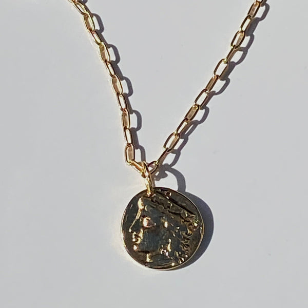 Head of Hera and The Cnossus Labyrinth Coin Necklace