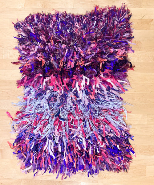 Pink & Purple Striped Rug with Fabric & Yarn - 44 x 55"